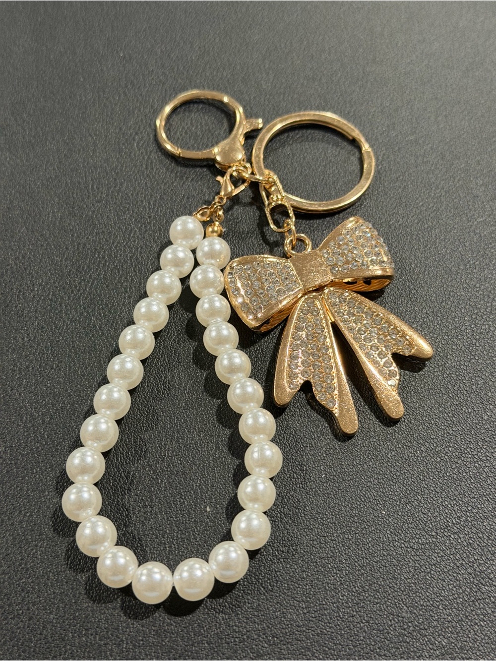 Gold Bow & Pearl Loop Keychain Charm